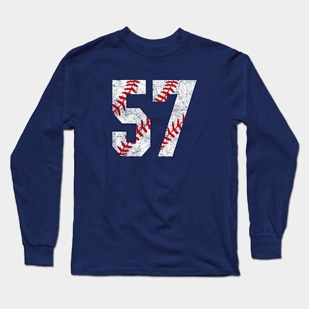 Vintage #57 Baseball Laces Baseball Mom Jersey Love Baseball Long Sleeve T-Shirt by TeeCreations